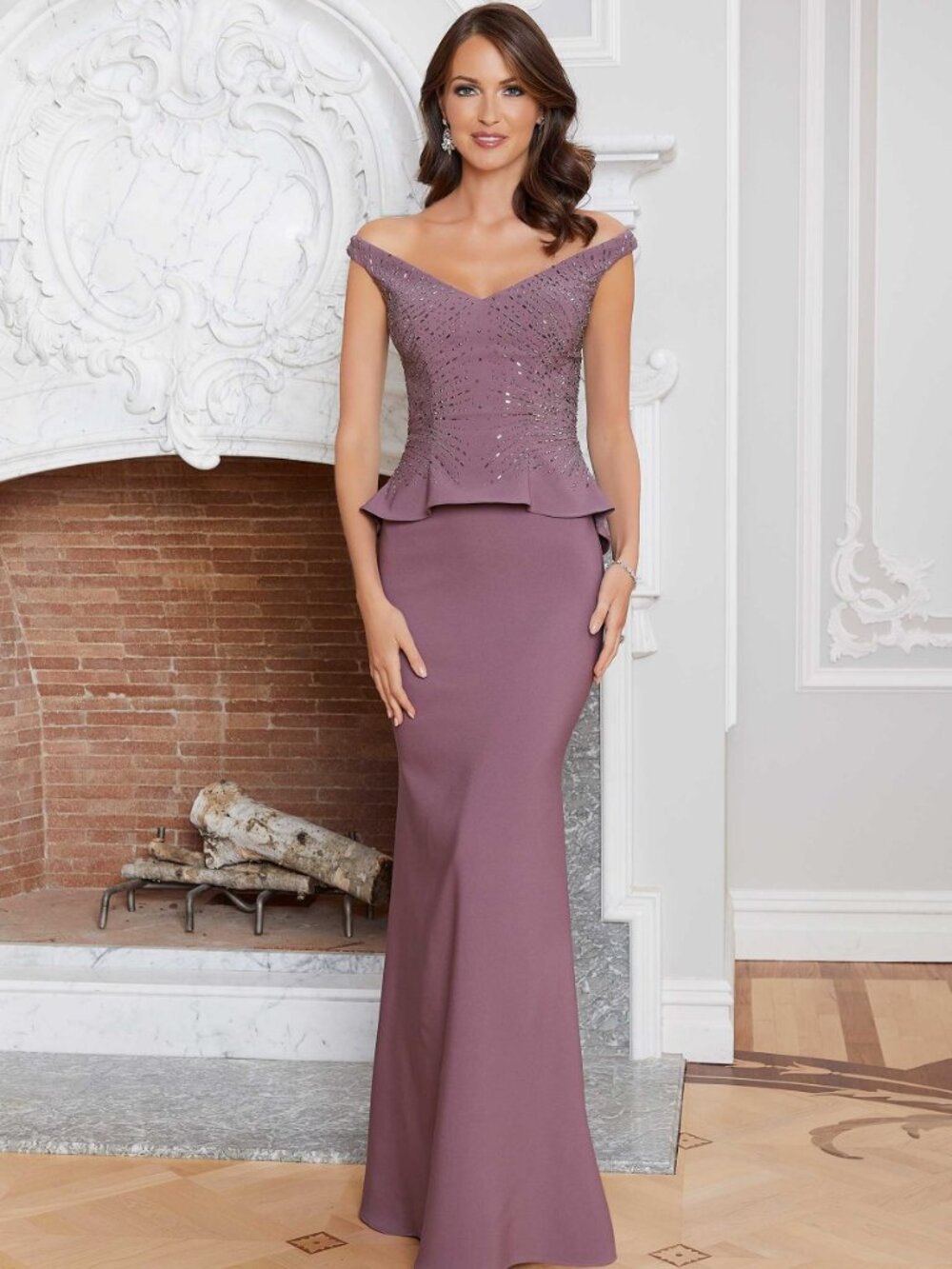 Mauve Beaded Peplum Mother of the Bride/Groom Evening Gown MGNY 72718
